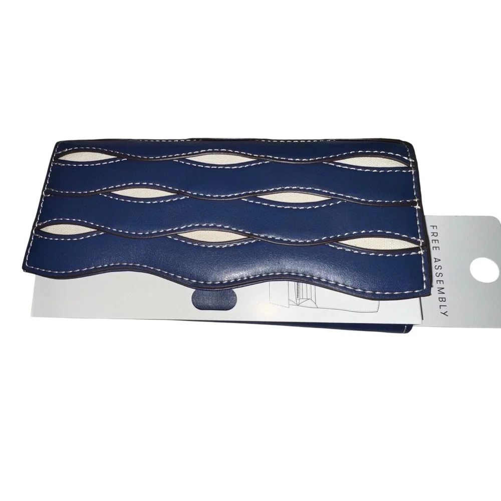 Free Assembly Women Denim Blue Wavy Cutout Flap Clutch Wallet FA261137